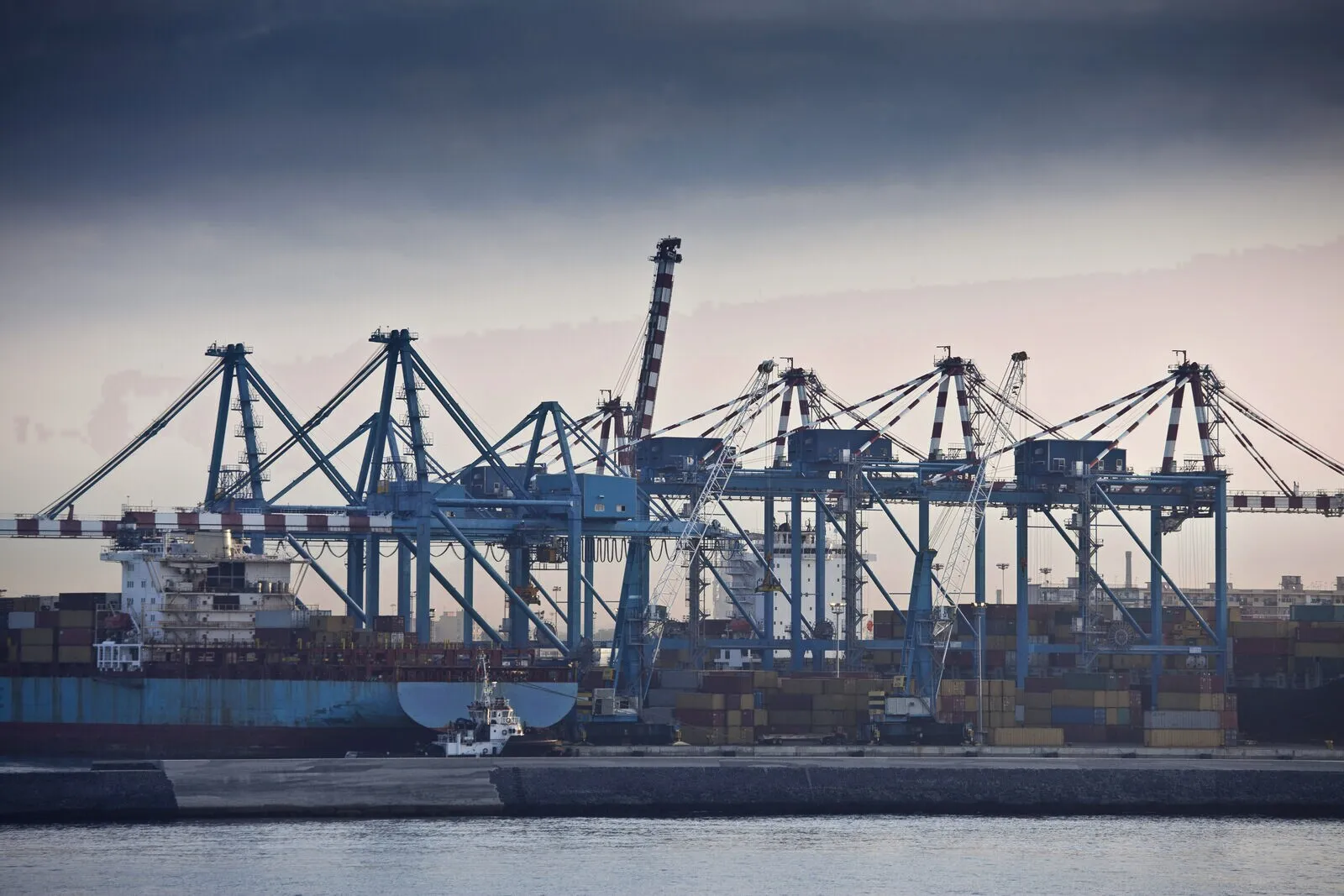 Gantry cranes along a container terminal quay