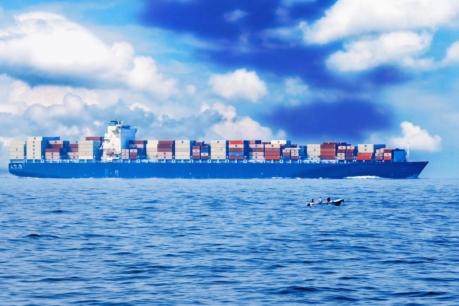 Loaded container vessel underway at sea